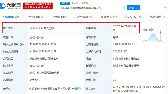 蚂蚁金服注册资本增至235亿元 张勇成为董事